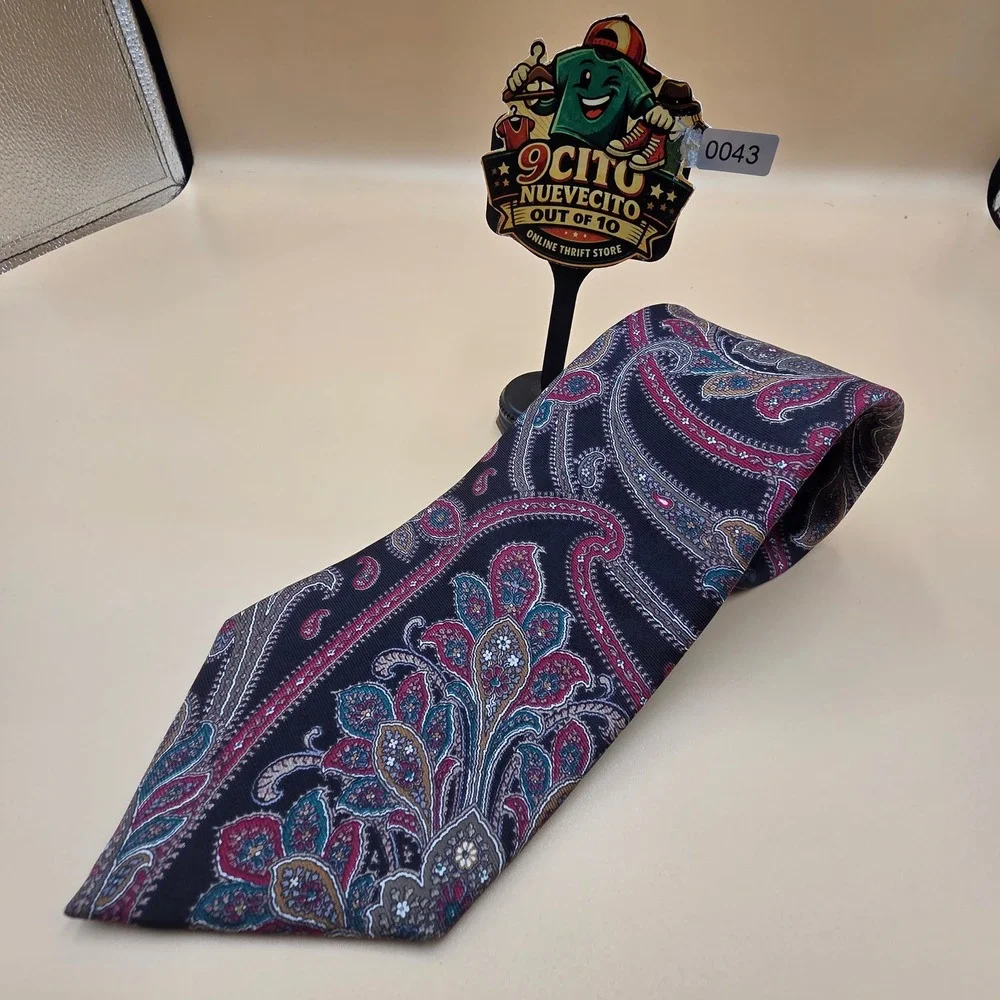 Christian Dior Monsieur Silk Paisley Tie Navy Burgundy Teal Made in USA Italy